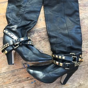 Aldo Black boots with gold stud wrap